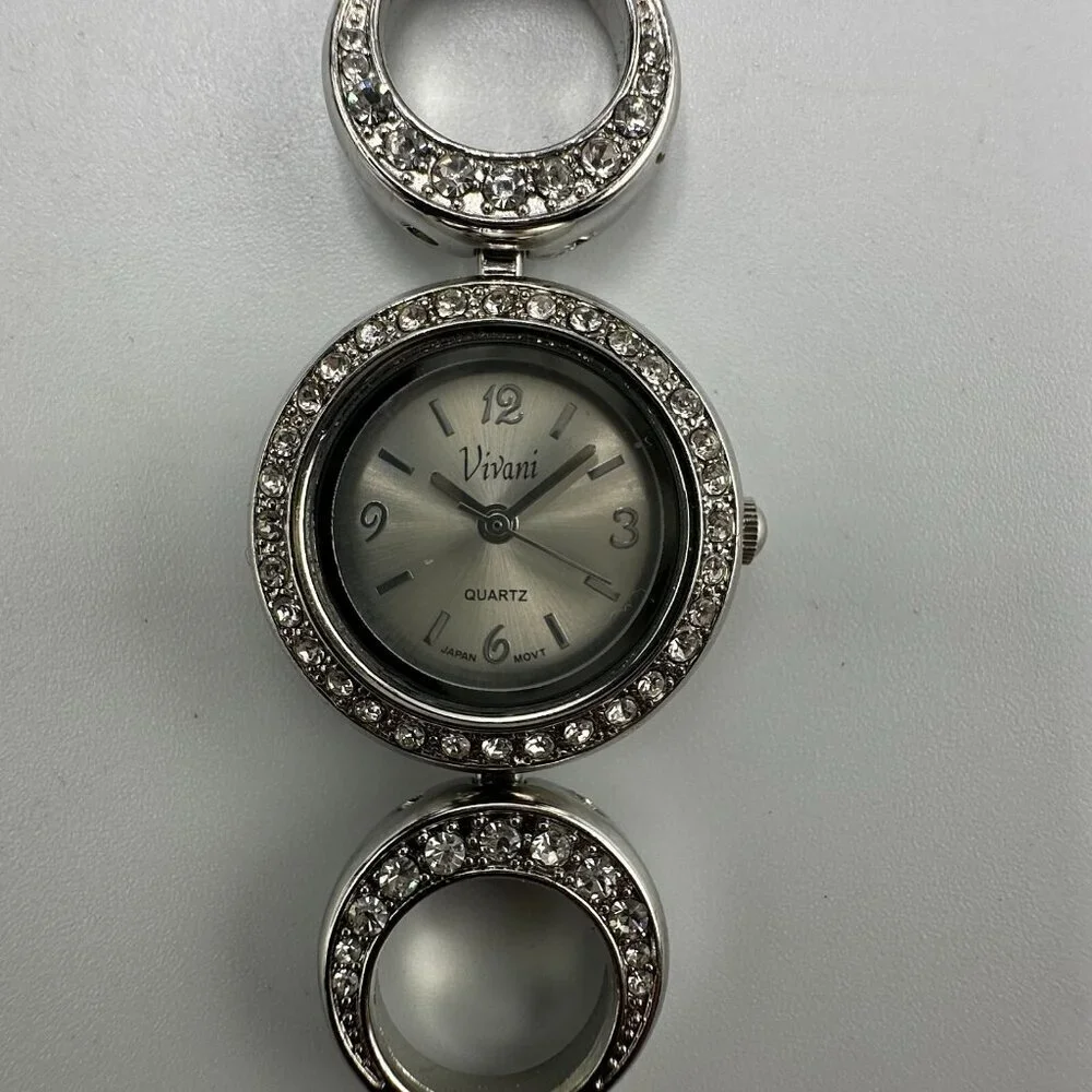 Vivani Watch Women Silver Tone Round Dial Rhinestone Accent Band New Battery 8